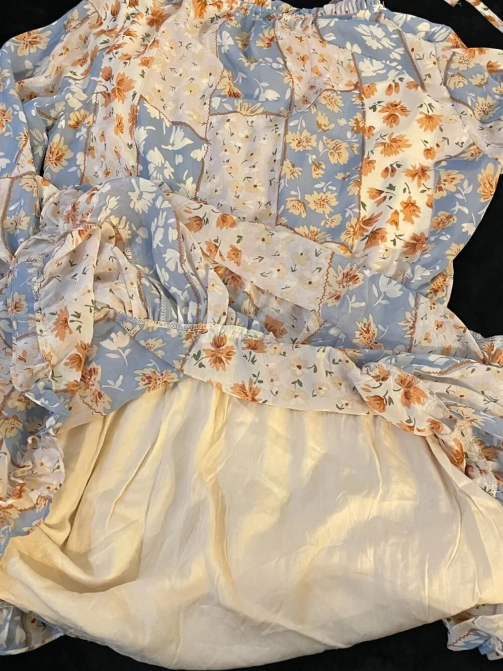 Boho Floral Cottagecore Mini Dress Romantic Ruffle Size S - Picture 9 of 10